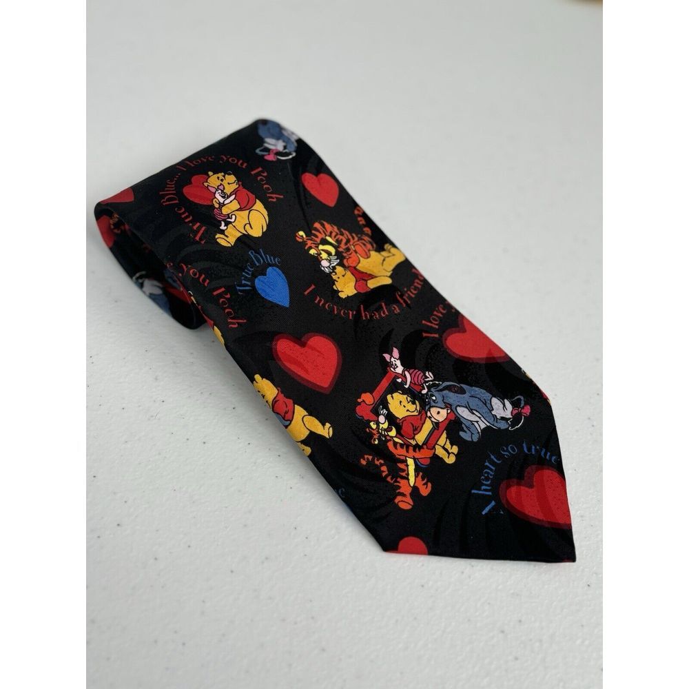 Disney‎ Winnie The Pooh Men's Black Blue Red Hearts Tigger Eeyore Piglet Tie